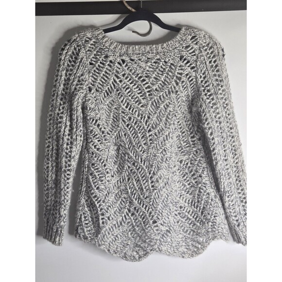 LOFT Heather Gray Open Knit Winter Sweater P/S-Alpaca/Wool Blend-Scalloped edge - Picture 4 of 5